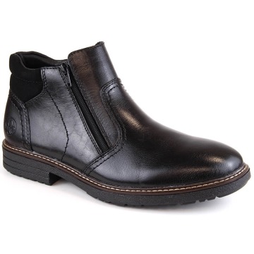 Skórzane trzewiki męskie buty wysokie ocieplane wełną czarne Rieker 33151-00