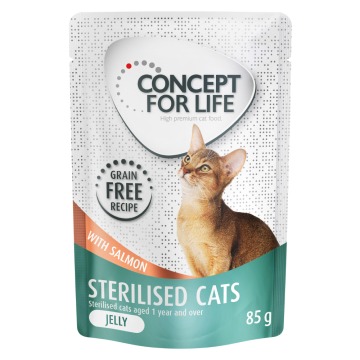 10% taniej! Concept for Life, bezzbożowa karma mokra, 12 x 85 g - Sterilised Cats w galarecie, łosoś