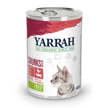 Korzystny pakiet Yarrah Bio kawałeczki, 12 x 405 g  - Biokurczak i biowołowina z biopokrzywą i biopo