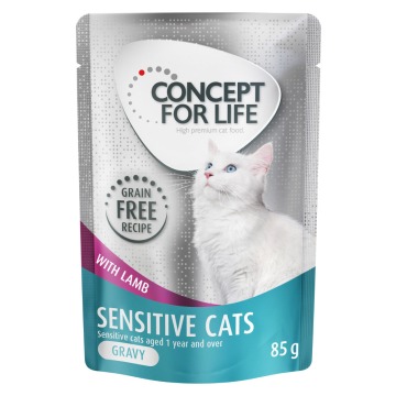 10% taniej! Concept for Life, bezzbożowa karma mokra, 12 x 85 g - Sensitive Cats w sosie, jagnięcina