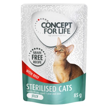 10% taniej! Concept for Life, bezzbożowa karma mokra, 12 x 85 g - Sterilised Cats w galarecie, wołow