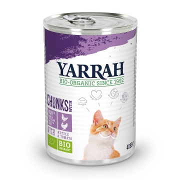 Korzystny pakiet Yarrah Bio kawałeczki, 12 x 405 g  - Biokurczak i bioindyk z biopokrzywą i biopomid