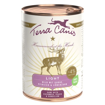 Terra Canis Light, 6 x 400 g - Dziczyzna z ogórkiem, brzoskwinią i mniszkiem lekarskim
