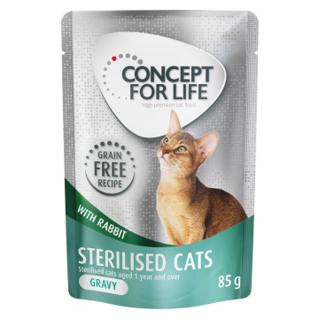 10% taniej! Concept for Life, bezzbożowa karma mokra, 12 x 85 g - Sterilised Cats w sosie, królik