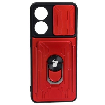 Etui Bizon Case Camshield Card Slot Ring do Oppo Reno 8T 4G, czerwone
