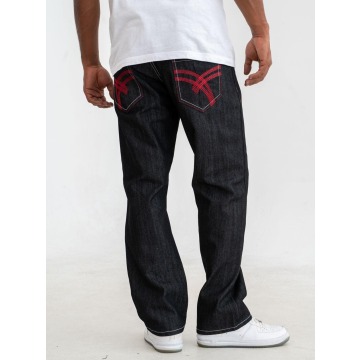 Spodnie Jeansowe Męskie Czarne / Czerwone Royal Blue Cross Pocket
