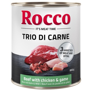 Rocco Classic Trio di Carne, 24 x 800 g - Wołowina, kurczak i dziczyzna, 6 x 800 g
