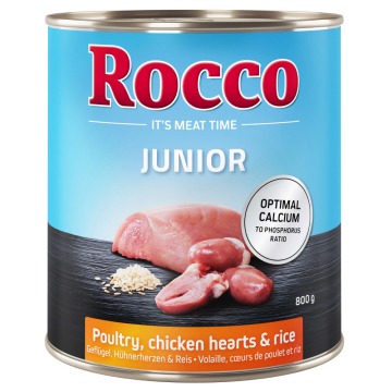 Rocco Junior, 6 x 800 g - Drób i serca kurze z ryżem