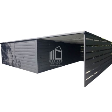 Garaż Blaszany 6m x 6m - wiata 3m - spad tył - 2x Brama uchylna + drzwi - ID423