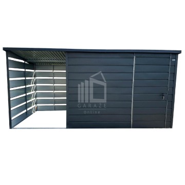 Domek Ogrodowy - Schowek 3x2 + wiata 1,5x2 drzwi Antracyt dach Spad w Tył ID436