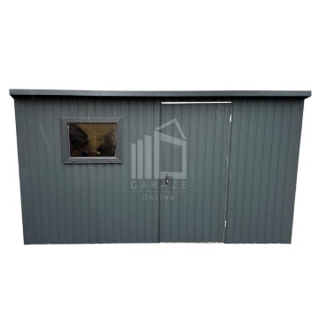 Domek Ogrodowy Schowek Blaszany 4x4 okno drzwi Antracyt dach Spad w tył ID442