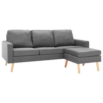 3-osobowa sofa z podnóżkiem, jasnoszara, tapicerowana tkaniną