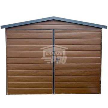 Garaż Blaszany 3x6 - Brama dwuskrzydłowy - okno - Antracyt + ciemny orzech GP250