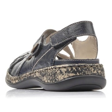 Skórzane komfortowe sandały damskie na rzep granatowe Rieker 46377-14