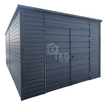 Garaż Blaszany 4x6 - Brama uchylna - Antracyt - dach Spad w tył TKD152