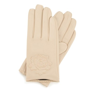 Wittchen - Damskie rękawiczki skórzane z wytłoczoną różą