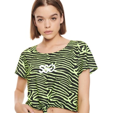 Damska Koszulka Crop Top Czarna / Żółta  SSG Girls Zebra Pattern