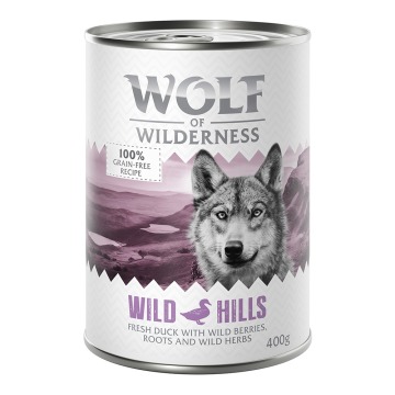 Korzystny pakiet Wolf of Wilderness Adult, 24 x 400 g - Wild Hills, kaczka, w puszce