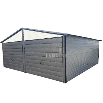Garaż Blaszany 6x6 - 2x Brama - Antracyt + Biały - dach dwuspadowy TS541