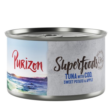 15 + 3 gratis! Purizon, karma mokra, 18 x 140 g / 200 g  - Superfoods, tuńczyk z dorszem, słodkim zi