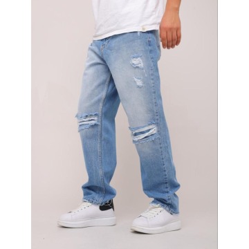 Szerokie Spodnie Jeansowe Baggy i8 Denim Niebieskie Damage