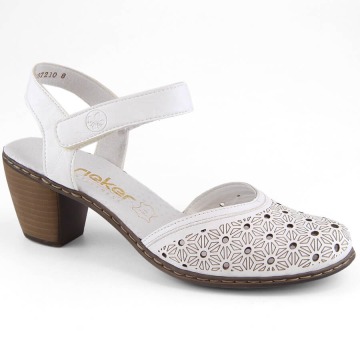 Skórzane komfortowe sandały damskie na obcasie białe Rieker 40991-80