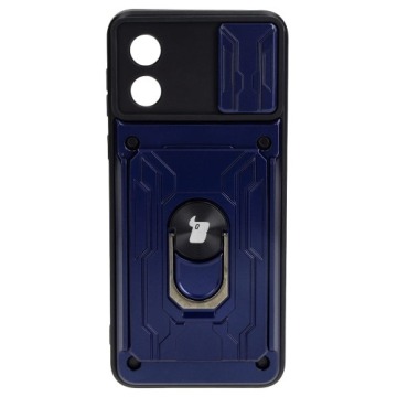 Etui Bizon Case Camshield Card Slot Ring do Motorola Moto E13 5G, granatowe