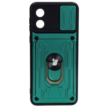 Etui Bizon Case Camshield Card Slot Ring do Motorola Moto E13 5G, zielone