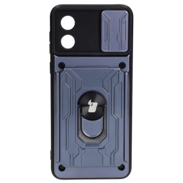 Etui Bizon Case Camshield Card Slot Ring do Motorola Moto E13 5G, szare