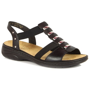 Skórzane komfortowe sandały damskie rzymianki czarne Rieker 64580-00