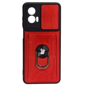 Etui Bizon Case Camshield Card Slot Ring do Motorola Moto G73 5G, czerwone