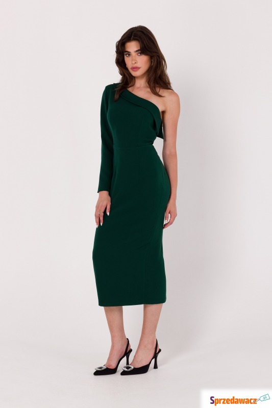 Zielona sukienka midi z odkrytym ramieniem - Sukienki - Wieluń