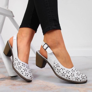 Skórzane komfortowe sandały damskie pełne białe Rieker 40981-80