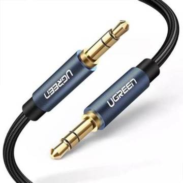 Kabel Ugreen AV112 AUX 3,5 mm mini jack (2x męski) 0.5m, czarny z niebieskimi wtyczkami