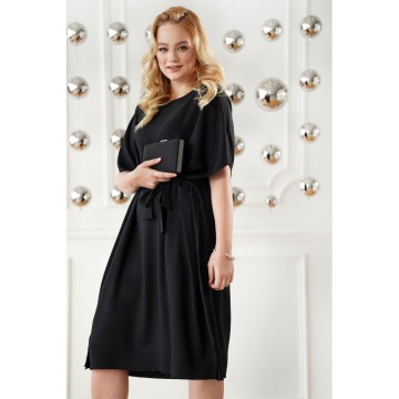 Czarna sukienka z wiązaniem w talii - Vlora