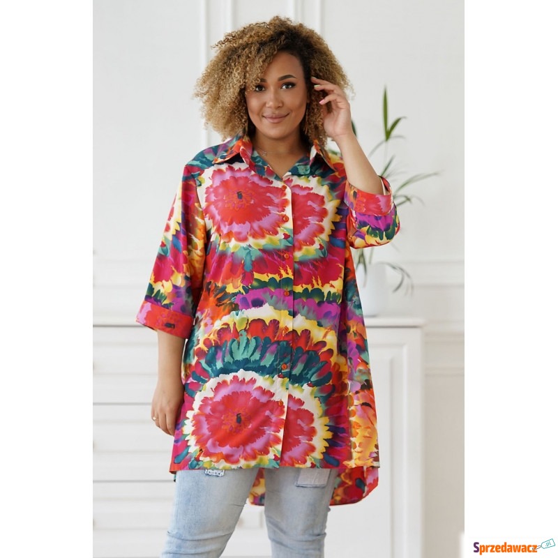 Kolorowa koszula tunika plus size z wzorem - Rosalie - Bluzki, koszule - Białystok