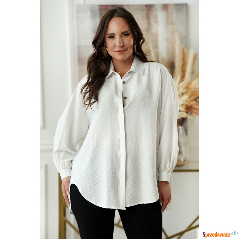 Biała koszula oversize z ukrytymi guzikami - Monice - Bluzki, koszule - Ostrołęka