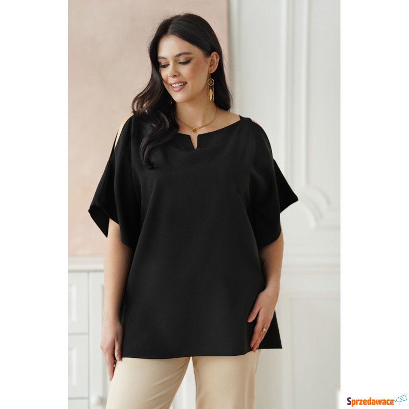 Czarna bluzka rozcięciami na ramionach - Mariem - Bluzki, koszule - Konin