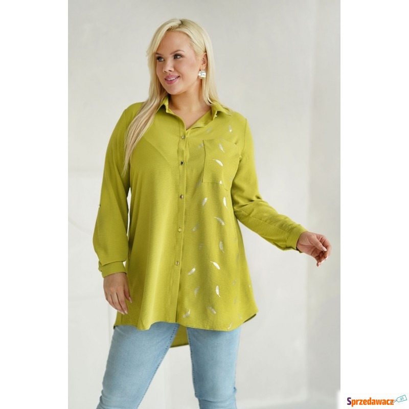 Limonkowa koszula z błyszczącymi piórkami - Shelbi - Bluzki, koszule - Włocławek