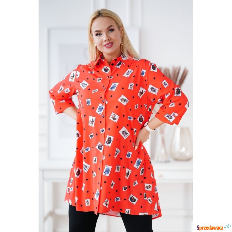 Pomarańczowa koszula tunika plus size z wzorem... - Bluzki, koszule - Legnica