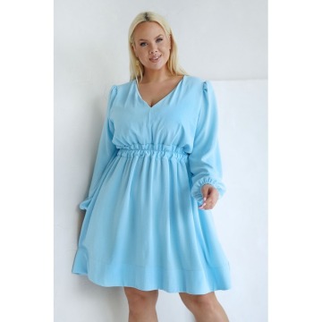 Błękitna rozkloszowana sukienka z gumką w talii - Marcelita