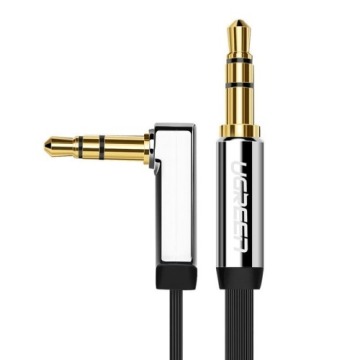 Kabel płaski audio Ugreen AUX 3,5 mm mini jack (2x męski) 1m, czarny ze srebrnymi wtyczkami