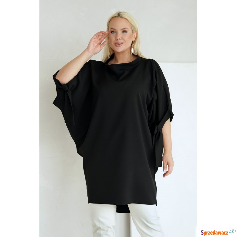 Czarna tunika z wiązaniem przy rękawach - Marienne - Bluzki, koszule - Gliwice