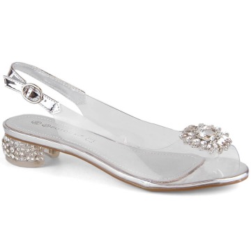 Transparentne sandały damskie z cyrkoniami srebrne Potocki WS43301