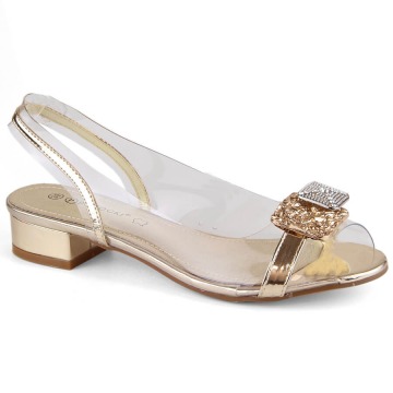 Transparentne sandały damskie lakierowane z cyrkoniami złote Potocki WS43303