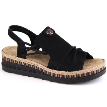 Komfortowe sandały damskie na koturnie wsuwane czarne Rieker V7972-00