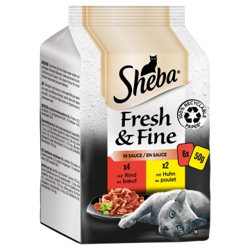 Korzystny pakiet Sheba Fresh & Fine, 12 x 50 g - Wołowina i kurczak w sosie