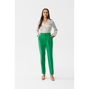 Zielone elegankie spodnie z wysokim stanem