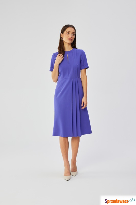 Fioletowa midi sukienka z ozdobnymi zakładkami - Sukienki - Łapy