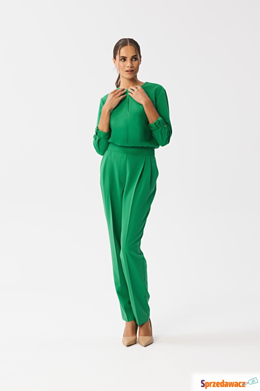Zielony elegancki kombinezon z łezką w dekolcie - Spodnie, legginsy - Gorlice